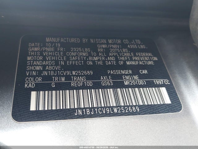 Продаж на аукціоні авто 2020 Nissan Rogue Sport Sv Fwd Xtronic Cvt, vin: JN1BJ1CV9LW252689, номер лоту: 45514758