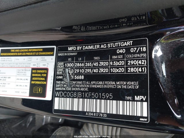 Продаж на аукціоні авто 2019 Mercedes-benz Amg Glc 63 4matic, vin: WDC0G8JB1KF501595, номер лоту: 45514764