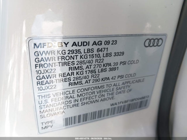 Aukcja sprzedaży 2023 Audi Q8 Prestige 55 Tfsi Quattro Tiptronic, vin: WA1FVBF18PD045613, numer aukcji: 45514776