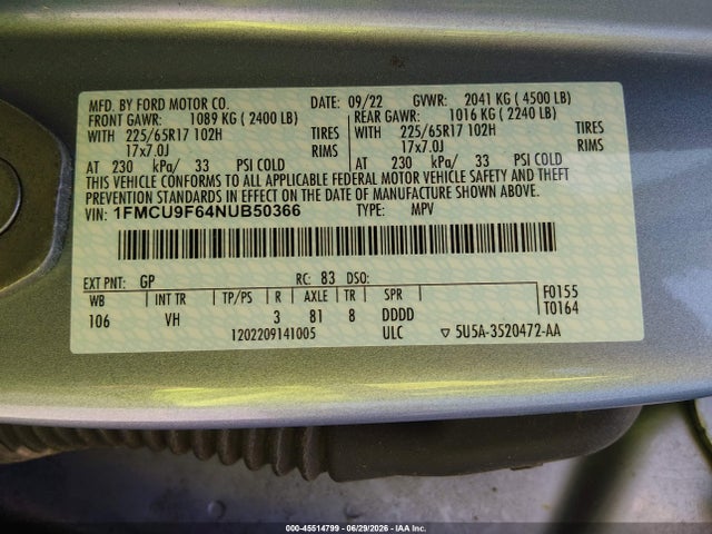 Ford ESCAPE S 2022 1FMCU9F64NUB50366 Image 9