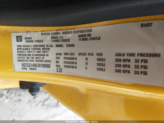 Aukcja sprzedaży 2007 Gmc Canyon Sle1, vin: 1GTCS149678190906, numer aukcji: 45514817