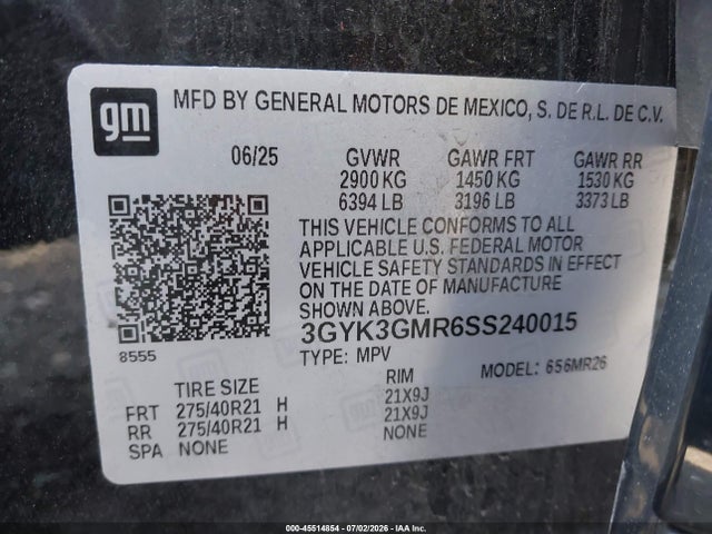 45514854 :رقم المزاد ، 3GYK3GMR6SS240015 vin ، 2025 Cadillac Optiq Sport 2 Awd مزاد بيع