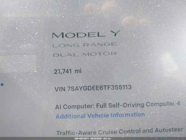 Продаж на аукціоні авто 2026 Tesla Model Y All-wheel Drive/long Range Launch Series/premium All-wheel Drive, vin: 7SAYGDEE6TF355113, номер лоту: 45514874