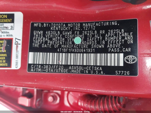 Продаж на аукціоні авто 2013 Toyota Camry Se, vin: 4T1BF1FK6DU641931, номер лоту: 45514887