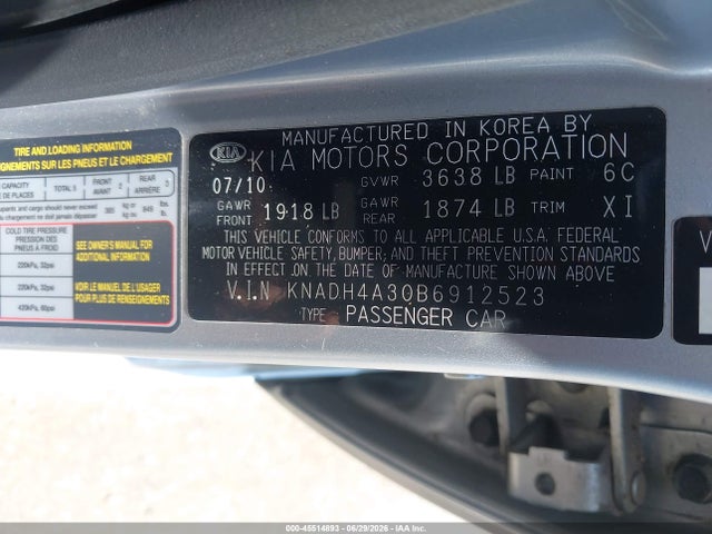 Auction sale of the 2011 Kia Rio Lx, vin: KNADH4A30B6912523, lot number: 45514893