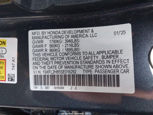 19XFL2H85SE016292 Honda Civic Sedan Sport
