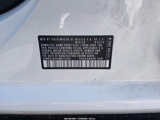 45514951 :رقم المزاد ، 3VWBX7BU9SM072292 vin ، 2025 Volkswagen Jetta 1.5t Sport مزاد بيع