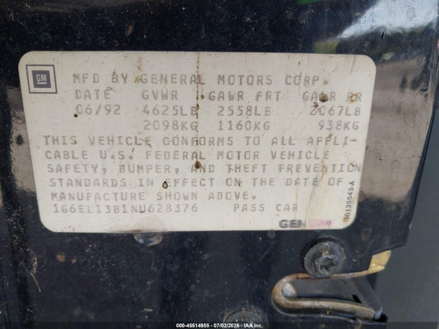 Продажа на аукционе авто 1992 Cadillac Eldorado, vin: 1G6EL13B1NU628376, номер лота: 45514955
