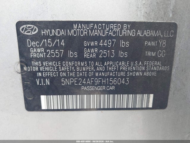 Hyundai SONATA SE 2015 5NPE24AF9FH156043 Image 9