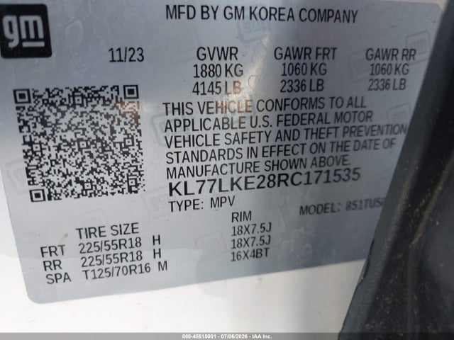 KL77LKE28RC171535 Chevrolet Trax Fwd Activ