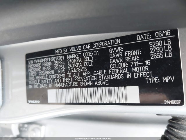 Продаж на аукціоні авто 2017 Volvo Xc60 T5 Dynamic, vin: YV440MRR1H2017381, номер лоту: 45515003