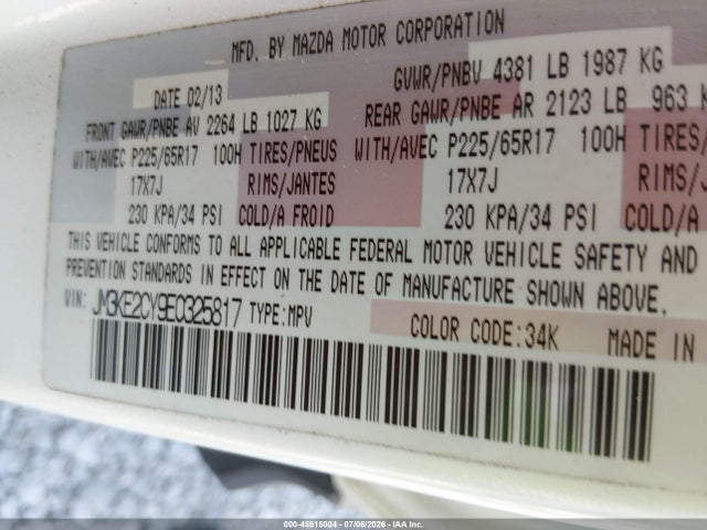 2014 Mazda Cx-5 Touring მანქანა იყიდება აუქციონზე, vin: JM3KE2CY9E0325817, აუქციონის ნომერი: 45515004