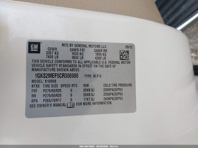 Продажа на аукционе авто 2012 Gmc Yukon Xl 1500 Denali, vin: 1GKS2MEF5CR306980, номер лота: 45515025