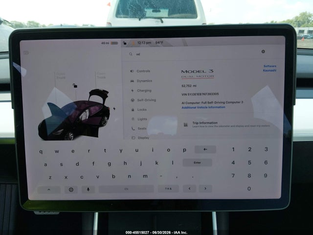 45515027 :رقم المزاد ، 5YJ3E1EB7KF393305 vin ، 2019 Tesla Model 3 Long Range/performance مزاد بيع