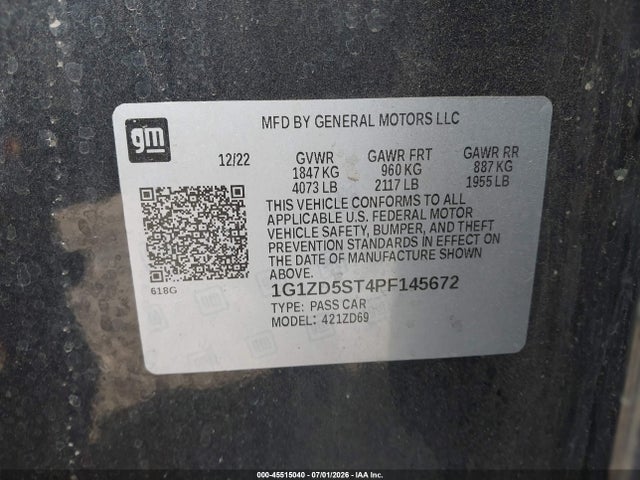 1G1ZD5ST4PF145672 Chevrolet Malibu Fwd 1lt