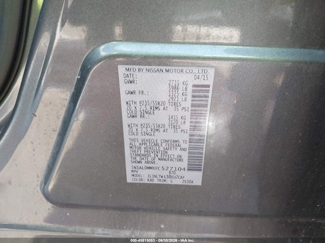 Продаж на аукціоні авто 2015 Infiniti Qx60, vin: 5N1AL0MMXFC527104, номер лоту: 45515053