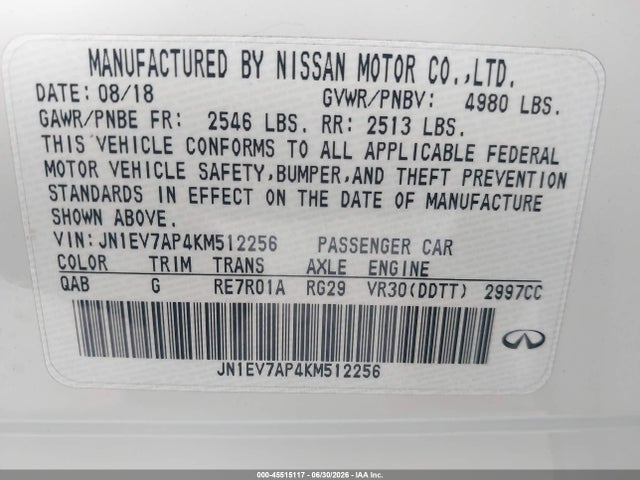 JN1EV7AP4KM512256 Infiniti Q50 3.0t Luxe