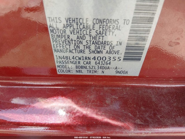 1N4BL4CW1RN400355 Nissan Altima Sr Intelligent Awd