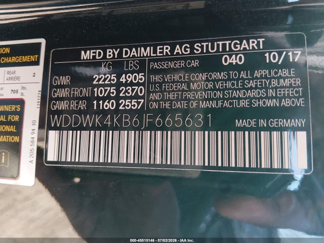 45515146 :رقم المزاد ، WDDWK4KB6JF665631 vin ، 2018 Mercedes-benz C 300 4matic مزاد بيع