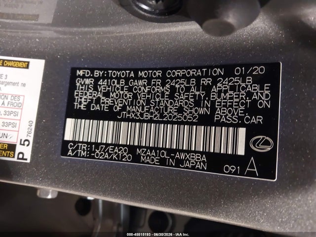 Aukcja sprzedaży 2020 Lexus Ux 200, vin: JTHX3JBH2L2025052, numer aukcji: 45515193