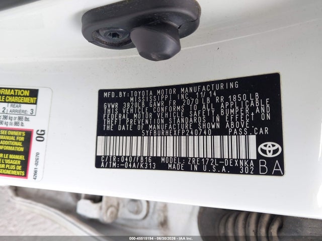 5YFBURHEXFP240740 Toyota Corolla Le Plus