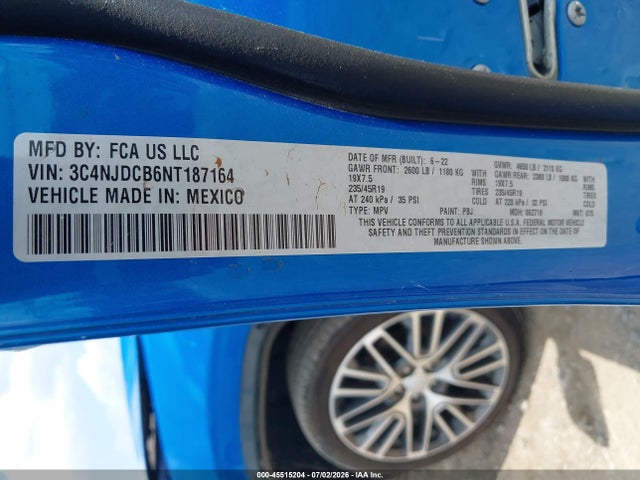 Продажа на аукционе авто 2022 Jeep Compass Limited 4x4, vin: 3C4NJDCB6NT187164, номер лота: 45515204