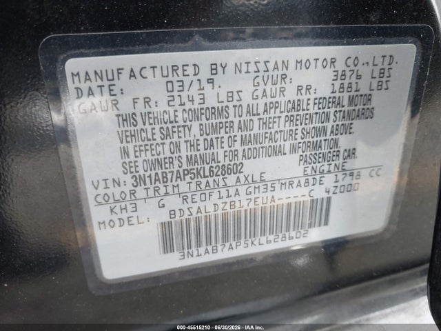 Nissan SENTRA SV 2019 3N1AB7AP5KL628602 Image 9
