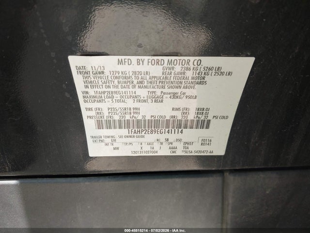 Ford TAURUS SEL 2014 1FAHP2E89EG141114 Image 9