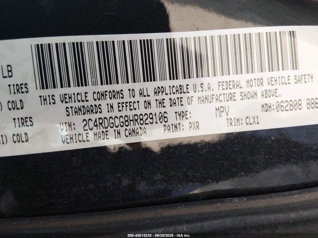 Продаж на аукціоні авто 2017 Dodge Grand Caravan Sxt, vin: 2C4RDGCG8HR829106, номер лоту: 45515230