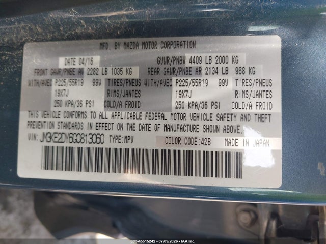 2016 Mazda Cx-5 Grand Touring მანქანა იყიდება აუქციონზე, vin: JM3KE2DY6G0813060, აუქციონის ნომერი: 45515242
