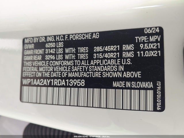 Porsche Cayenne 2024 WP1AA2AY1RDA13958 Image 9