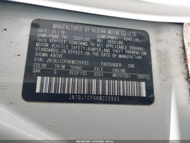 JN1BJ1CPXKW220933 Nissan Rogue Sport S
