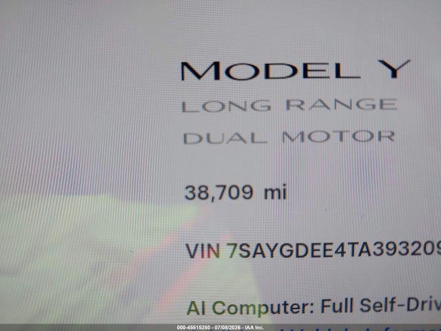 Продажа на аукционе авто 2026 Tesla Model Y All-wheel Drive/long Range Launch Series/premium All-wheel Drive, vin: 7SAYGDEE4TA393209, номер лота: 45515280
