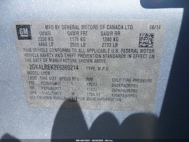 Продаж на аукціоні авто 2014 Gmc Terrain Sle-2, vin: 2GKALREK2E6369214, номер лоту: 45515281