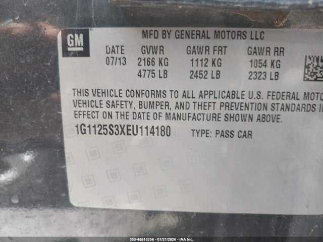 2014 Chevrolet Impala 2lt მანქანა იყიდება აუქციონზე, vin: 1G1125S3XEU114180, აუქციონის ნომერი: 45515296