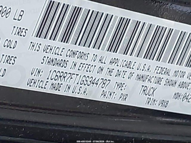 2016 Ram 1500 Express მანქანა იყიდება აუქციონზე, vin: 1C6RR7FT1GS344787, აუქციონის ნომერი: 45515349