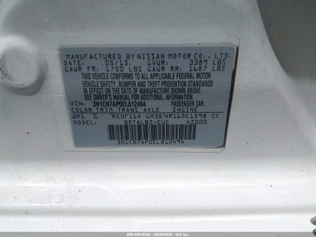 3N1CN7AP0EL812494 Nissan Versa 1.6 Sv