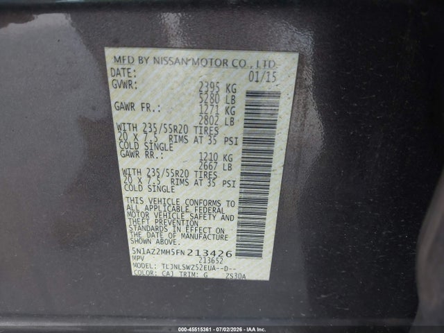 Nissan Murano Platinum 2015 5N1AZ2MH5FN213426 Image 9