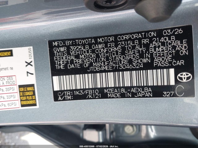 JTDB4MEE7T3046324 Toyota COROLLA LE