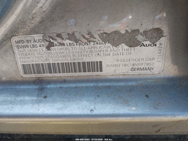 Продаж на аукціоні авто 2009 Audi A4 2.0t Premium, vin: WAUSF78K19N077852, номер лоту: 45515383