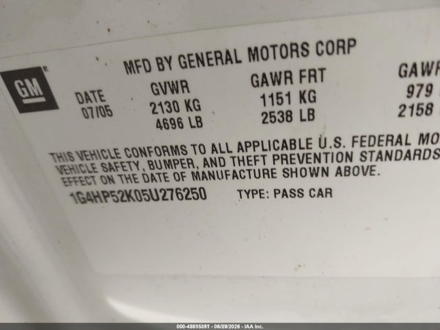 45515391 :رقم المزاد ، 1G4HP52K05U276250 vin ، 2005 Buick Lesabre Custom مزاد بيع