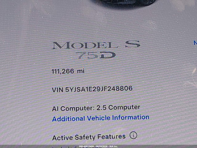 Продаж на аукціоні авто 2018 Tesla Model S 100d/75d/p100d, vin: 5YJSA1E29JF248806, номер лоту: 45515406