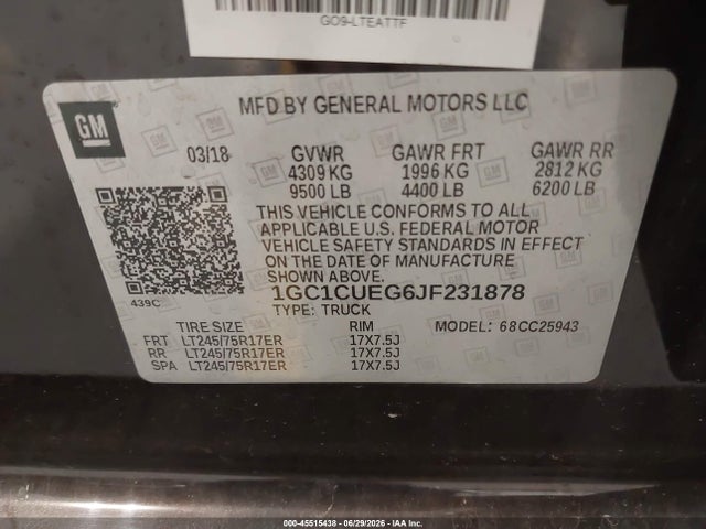 1GC1CUEG6JF231878 Chevrolet Silverado 2500hd Wt