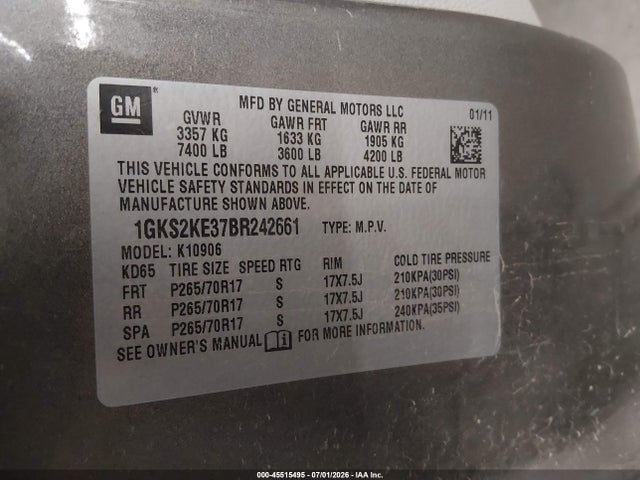 Продаж на аукціоні авто 2011 Gmc Yukon Xl 1500 Slt, vin: 1GKS2KE37BR242661, номер лоту: 45515495