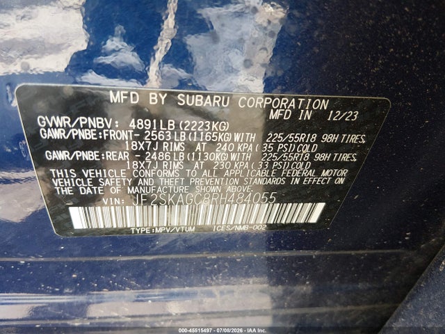 Aukcja sprzedaży 2024 Subaru Forester Sport, vin: JF2SKAGC8RH484055, numer aukcji: 45515497