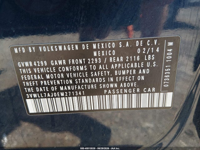 Продаж на аукціоні авто 2014 Volkswagen Jetta 2.0l Tdi Value Edition, vin: 3VWLL7AJ0EM271341, номер лоту: 45515539