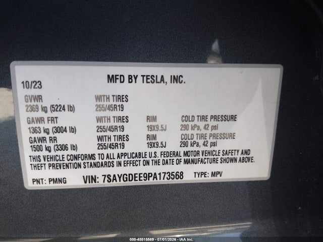 7SAYGDEE9PA173568 Tesla Model Y Awd/long Range Dual Motor All-wheel Drive