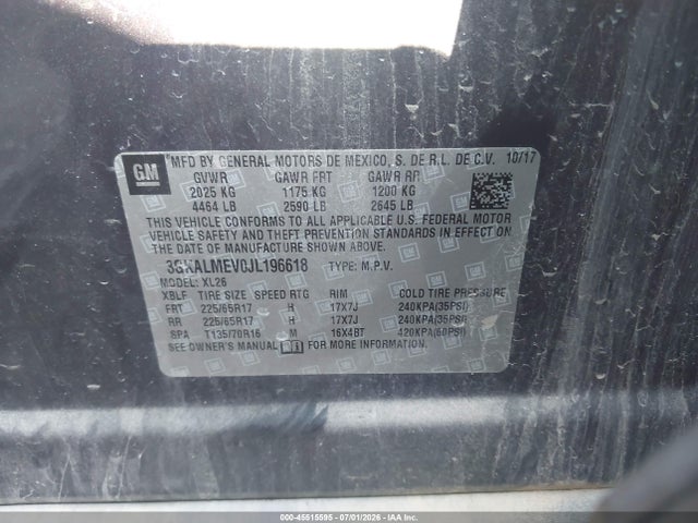 Aukcja sprzedaży 2018 Gmc Terrain Sle, vin: 3GKALMEV0JL196618, numer aukcji: 45515595
