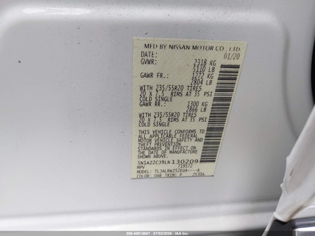 5N1AZ2CJ9LN130209 Nissan Murano Sl Fwd