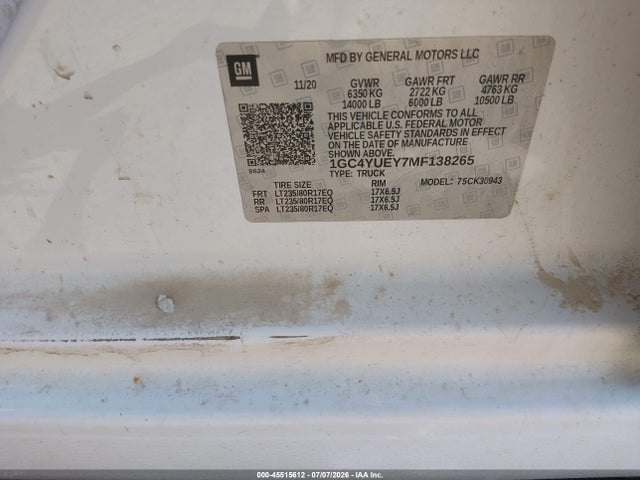 Aukcja sprzedaży 2021 Chevrolet Silverado 3500hd 4wd  Long Bed Ltz, vin: 1GC4YUEY7MF138265, numer aukcji: 45515612